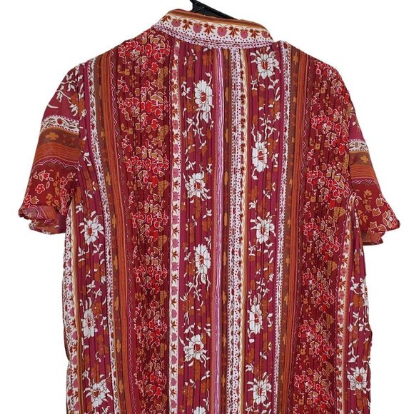 Only Necessities Womens 1X Red Orange Floral Pleated Accordion Tunic Top EUC - Picture 8 of 9